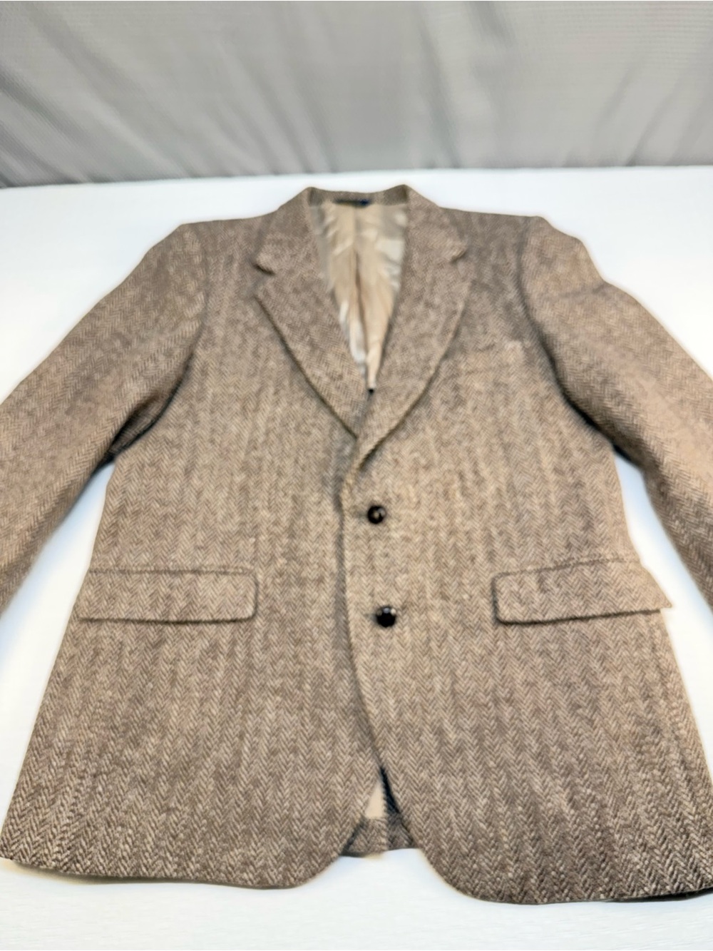 Harris Tweed 100% Scottish Wool Brown Herringbone Blazer Size 44R